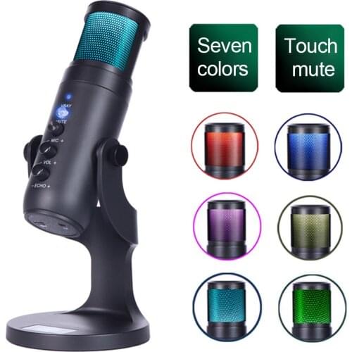 RGB Condenser Microphone for iPhone Android Laptop Computers USB Mic with Earphone Jack Gaming Video Live Streaming Microphone