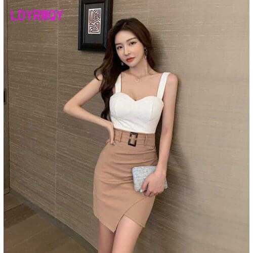 LDYRWQY 2021 new sexy tube top strap dress fashion halter temperament color matching tight-fitting hip irregular