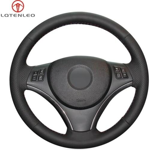 LQTENLEO DIY Hand Car Steering Wheel Cover Black Genuine Leather For BMW M Sport 1 Series E87 E81 E82 E88 120i 130i 120d X1 E84