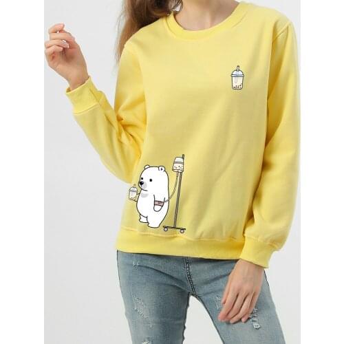 Harajuku Cartoon Sweatshirt Cotton Cute Milk Tea Graphic Jacket 90s Aesthetic Thermal Drop Shoulder Hoodie for Teenager Girls