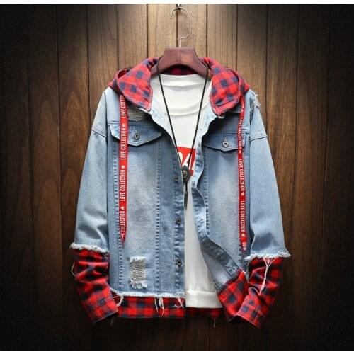 NEW Denim Jacket Men Patchwork Gold Ribbon Cowboy Punk Rock Mens Jacket High Street Fashion Outwear Men Coat 2018 Autumn