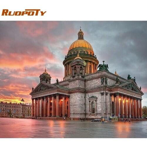 RUOPOTY Frame Picture Building DIY Painting By Numbers Home Wall Art Canvas Acrylic Paint Unique Gift For Living Room Artowrk