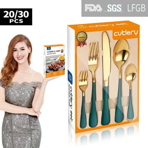 HEYI 1010 Stainless Steel Painted Tableware Set Gift Box Set Stainless Travel Cutlery Spoon and Fork Set Dinnerware YSH