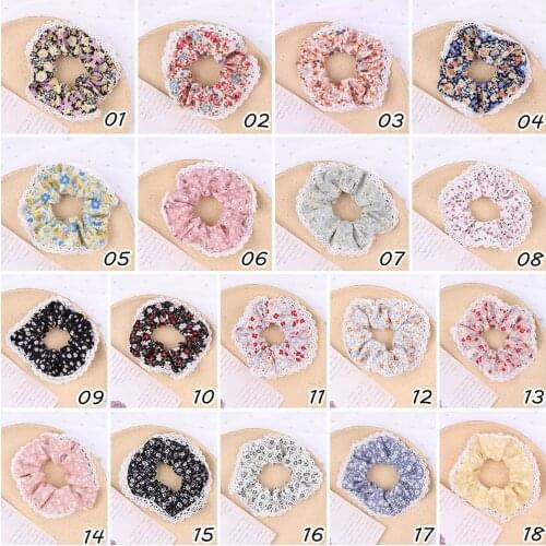 60pc/lot 2021 New Floral Hair Rope For Women Vintage Scrunchie Lace Trim Elastic Hair Tie Girls Ponytail Holder Hair Accessories