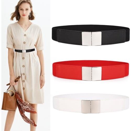 New elastic belt ladies thin waistbands for women decorative dress long shirt silver buckle waistband black stretch cummerbunds