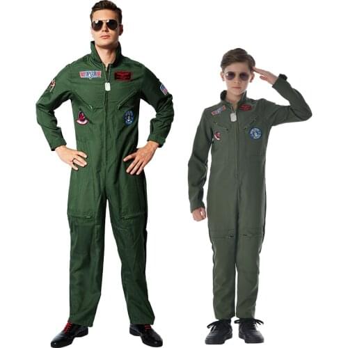 Reneecho Men Top Gun Flight Suit Costume Boys Air Force Fighter Pilot Jumpsuit Halloween Costume For Family Purim Cosplay