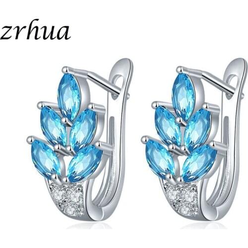 ZRHUA Elegant Flower Hoop Earrings for Women Girls Shiny CZ Crystal Wedding Bridal Brand Jewelry Original 925 Silver Brincos