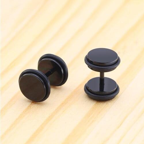 1Pair Korean Fashion Titanium Steel Stainless Steel Round Cake Earrings with Rubber Ring Barbell Hypoallergenic