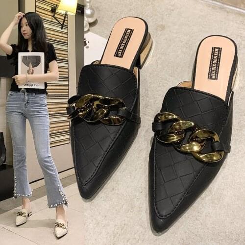 Premium Leather Designer Shoes for Women Luxury Brand Mules 2021 Summer Ladies Slippers Office Cool Slides High Heel Woman Pumps