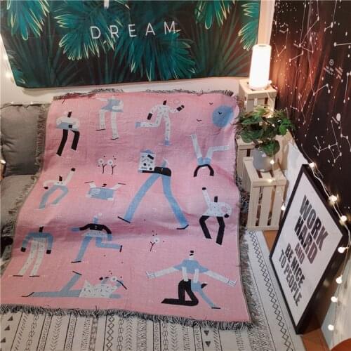 Nordic INS Pink Cartoon Character Cotton Travel Blanket Leisure Blanket Sofa Towel Carpet Cover Blanket Single Tapestry Sofa Mat