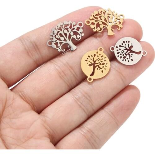 10pcs Tree Leaf Bracelets Connectors Stainless Steel 15mm Gold Charm Connector DIY Bracelet Jewelry Making Accessories