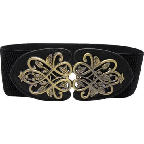 Vintage Alloy Flower Buckle Corset Cummerbunds Fashion Women Elastic Waist Belt Stretch Waistband Cinch Strap