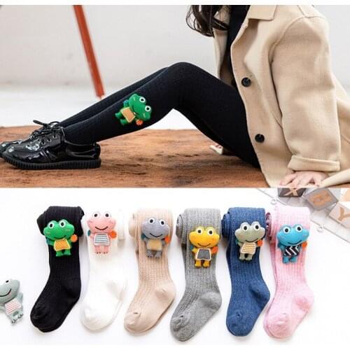 Baby Girl High Socks Cartoon Frog Doll Toddler Girl Knitted Pantyhose Combed Cotton Seamless Boutique Winter Socks For Kids