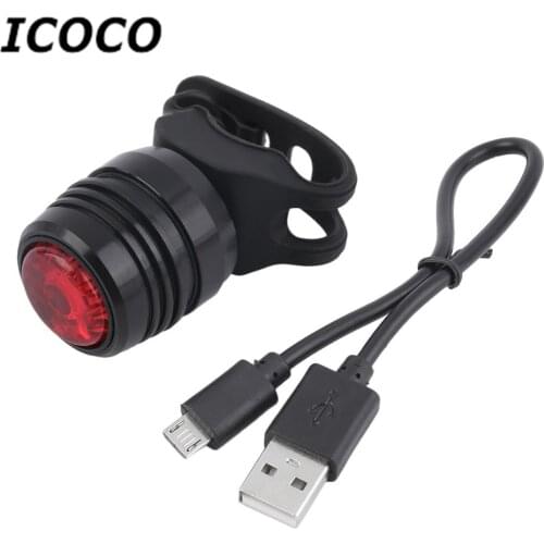 ICOCO Aluminum Alloy Silicone USB Rechargeable 3-Mode Bike Bicycle Tail Rear Warning Red Light Lamp With USB Cable Sale