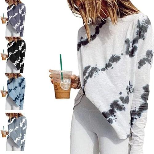 2021 European and American Blouse Womens Round Neck Printed Loose Long-sleeved T-shirt Woman Tshirts White Off Shoulder Top