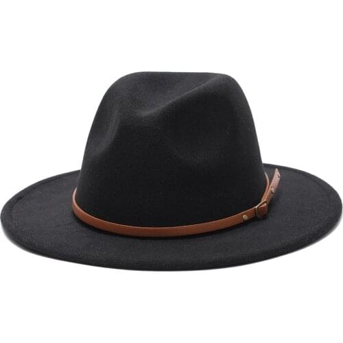 2021 winter fedora hats for women fashion Flat wide Brim Wool Felt Jazz rivet belt for men goth top vintage wedding Hat