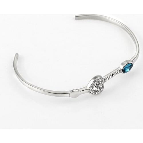 Womens Fashion Jewelry Bracelet Silver Color Inlaid Crystal Heart Bracelets & Bangles Opening bangle Wholesale For friend gift