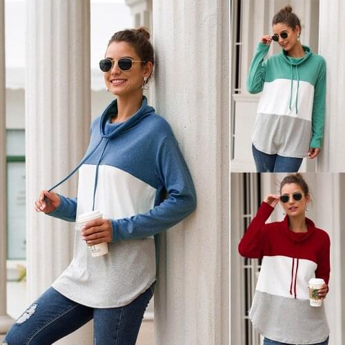 COLDKER women casual hoodies top female long sleeves pacthwork pattern hooded cloth ladies street wear clothing