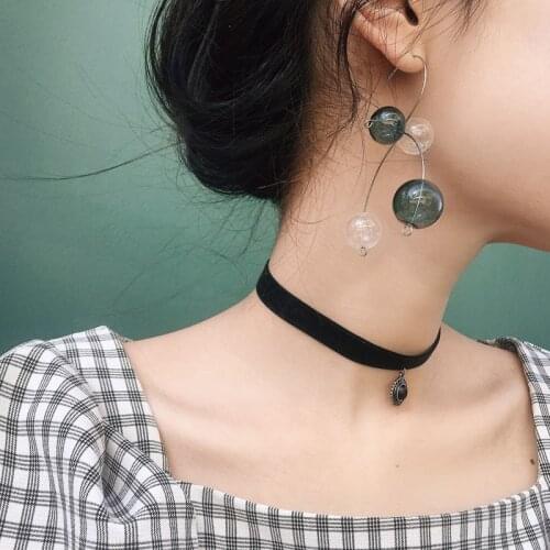 Korean Cool Style Bubble Hoop Earrings For Women 2018 Vintage 4 Glass Balls Long Earrings Drop Earrings Jewelry Earrings Bijoux