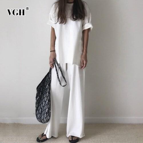 VGH Spring Two Piece Women Suit Short Sleeve O Neck T-shirt With Ankle-length Female Pants 2020 Fashion Womens Clothing Tide