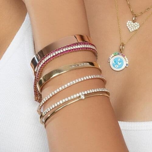 2019 Top fashion gold silver color luxury Jewelry open adjust size fashion 3A round CZ zirconia tennis Bracelet Bangle For Women