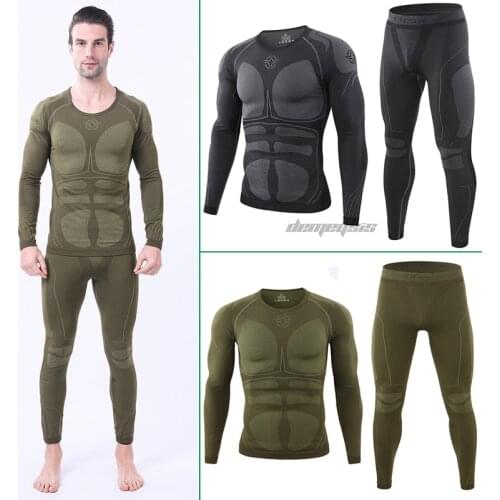 Winter Mens Thermal Underwear Military Training Tactical Cycling Warm Long Sleeve Shirts Pants Sports Compression Sports Sets