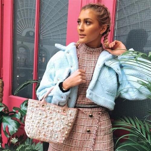 Winter Warm Soft White Velvet Short Jacket Ladies Casual Long Sleeve Turn-Down Collar Fleece Coat With Pockets Blue Coats