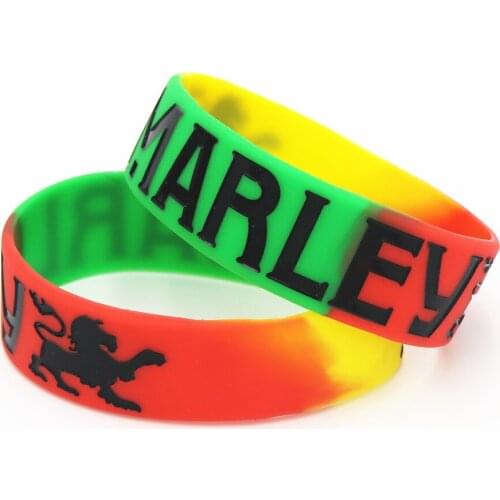 1PC 1" Wide BOB Marley Silicone Wristband For Music Fans Colorful Star Rasta Jamaica Reggae Bracelets& Bangles Gift SH098