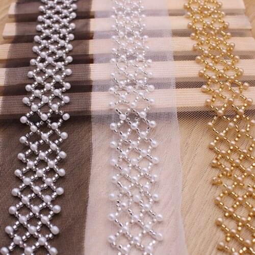 1Yards Beaded Lace Ribbon African Lace Fabric Beaded Fringe Lace Trim Embroidered Collar Decoration Fabric Sewing Lace Material