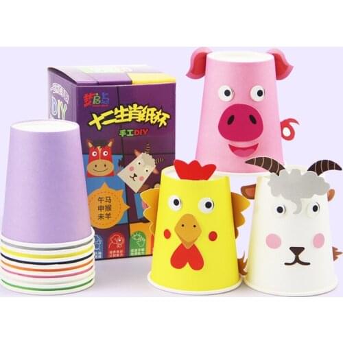 10pcs Children 3D DIY Handmade Paper Cups Sticker Material Kit set Kids kindergarten school Art Craft Educational Toys