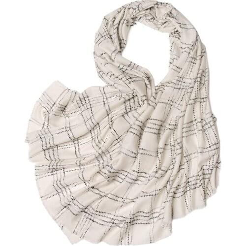 100%lambs wool clip yarn women new fashion plaid scarfs shawl pashmina 70x200cm small tassel white 3color