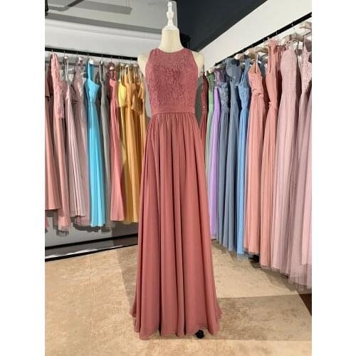Dusty Rose Lace Chiffon Bridesmaid Dress 2020 color long small collar sleeveless chiffon Customizable fashion mocini tailor