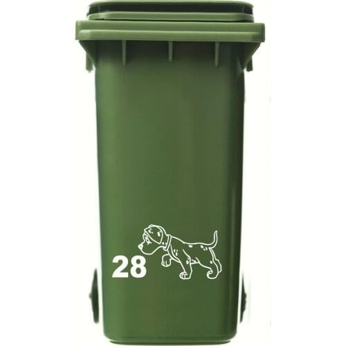 3 X WHEELIE BIN/RECYCLING HOUSE NUMBER STICKER & PUPPY DOG BLACK WHITE