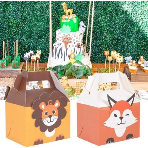 5Pcs Safari Animals Candy Box Kids Favor Jungle Theme Gifts Packing Box For Baby Shower Wild One Birthday Party Decor Paper Bags