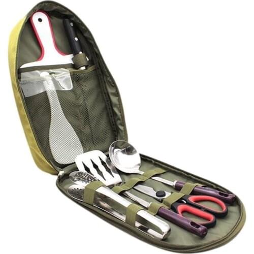 Stainless Steel BBQ Grilling Tools 7pcs Practical Barbecue Tools for Holiday Party Gathering Outdoor Traveling (Green)