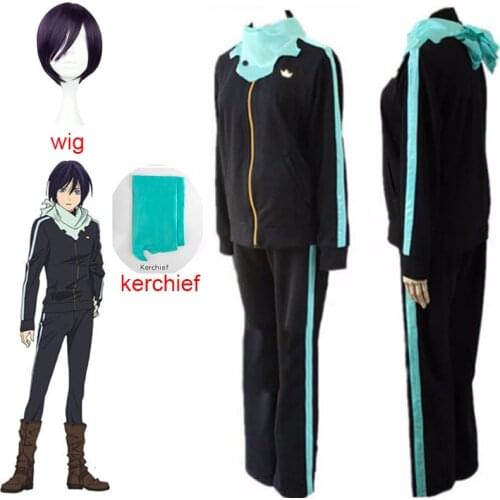 Anime noragami yato cosplay wig and free cargo suit (jacket + pants + scarf wig) suit suit sports clothes set