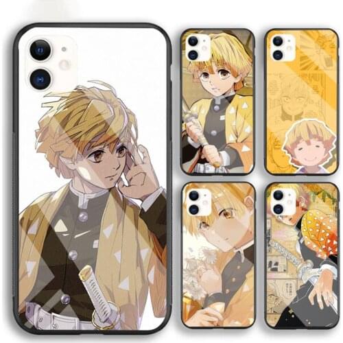 Anime Demon Slayer Agatsuma Zenitsu Phone Case For Iphone 6 6s 7 8 Plus XR X XS XSmax 11 12 Pro Mini Max Tempered Glass
