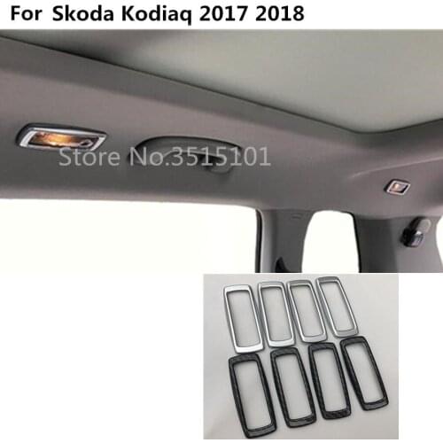 Car ABS Chrome/Carbon Fibre Back Rear Tail Read Reading Switch Light Lamp Frame Trim Panel For Skoda Kodiaq 2017 2018 2019 2020