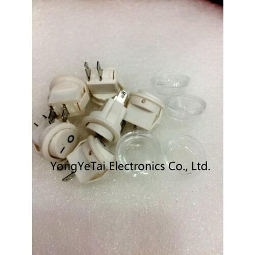 White 2pin Round Rocker Switch power switch KCD1 105 16.5mm mounting hole with a waterproof hat white feet free shipping
