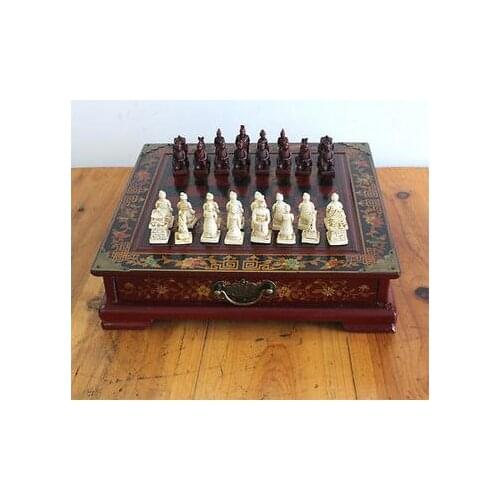 Free shipping chess Gifts Wooden Roses Terracotta pieces Bone carving Antique Three-dimensional Chessboard table