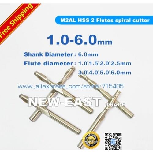 Fast delivery M2AL HSS 2 Flutes spiral cutter 1.0mm 1.5mm 2.0mm 2.5mm 3.0mm 4.0mm 5.0mm 6.0mm 1mm 2mm 3mm 4mm 5mm 6mm End Mill