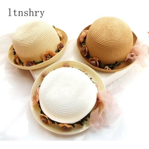 2019Parent-child Fashion women Sun Hats Flower Children Breathable Large brim Straw Cap Kids Unisex Boy Girls Sun Hat casquette