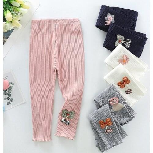 Children Leggings Girl Pants 2021 Spring Fall Thin Outwear Solid Cartoon Butterfly Full Length Trouser Baby Kids Autumn Clothes