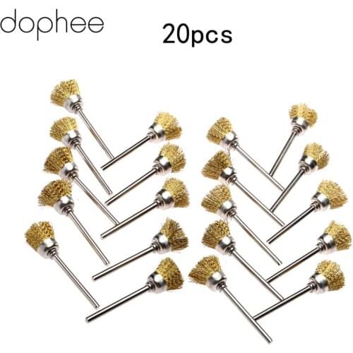 Dophee 20PCS Buffing Polishing Tools 3mm Brass Wire Cup Brush For Polishing Buffing Grinding Dremel Rotary Tool Accessories