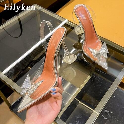 Eilyken Fashion Crystal Bowknot Woman Wedding Pumps Sexy Clear Perspex High Heels New Pointed Toe PVC Transparent Sandals Shoes