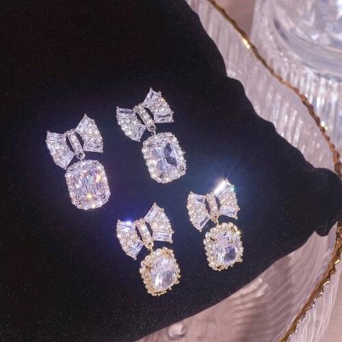 Elegant Bridal Wedding Earrings Luxury Shiny Cubic Zircon Bowknot Earrings for Women Romantic Sweet Jewelry Gifts Accessories