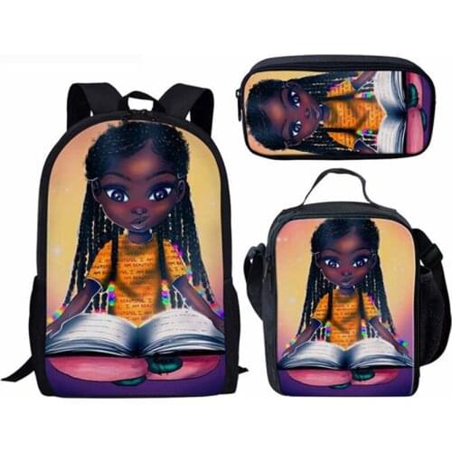 ELVISWORDS School Bags For Girls Black Girls Studying Printing School Backpack Set Teenager Book Bags Fashion Mochila Escolar