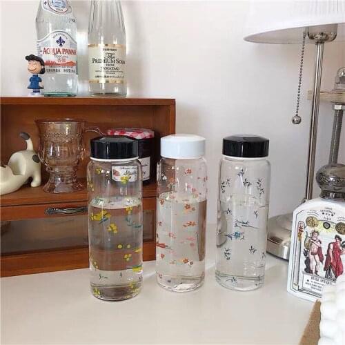 Ins Retro Small Floral Glass with Lid for Students and Girls Portable High-temperature Water Cup Glass Cup Halloween Cup