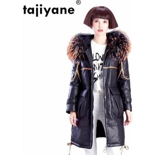 Natural Raccoon Fur Genuine Leather Jacket Women Winter Duck Down Coat Female Real Sheepskin Coat Vintage Long Jacket Hiver 8726