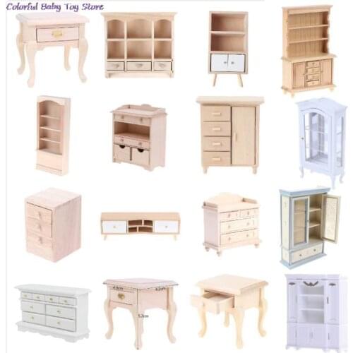 Hot Sale 27Styles 1/12 Wooden Bedroom Dollhouse Mini Cabinet Model Kitchen Dining Cabinet Display Shelf Doll House Furniture
